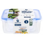 Double Lock ชุดกล่องถนอมอาหาร ชิ้นรวมฝา (3 กล่อง/ชุด Set) รุ่น 99114 ความจุ 530/1110/2000 ml.